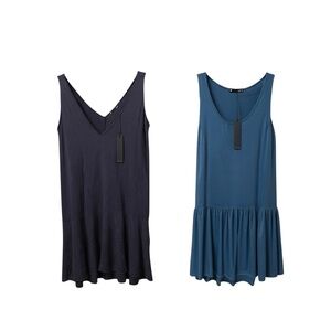 (2) Krisa X Revolve Siro Micro Modal Drop Waist Tank Dress Indigo & Purple NEW